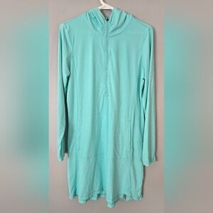 LL Bean Women's Sand Beach Cover Up Hooded Tunic Pockets zipper Mint Size M